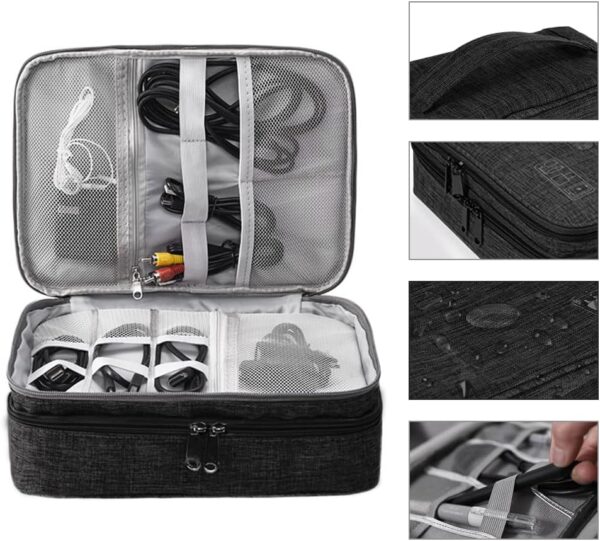 HCFGS Travel Cable Organiser Bag,Accessories Organizer Bag Extra Large 3-Layers Universal Carry Travel Gadget Bag for Power Bank, Data cable (Black) - Image 4