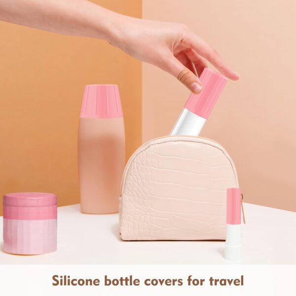 LTMMC 10PCS Silicone Bottle Covers for Travel, Waterproof and Leakproof Gadgets for Women's Travelling Toiletries Bottle, Travel Shampoo and Conditioner Luggage Essential Accessories - Image 2