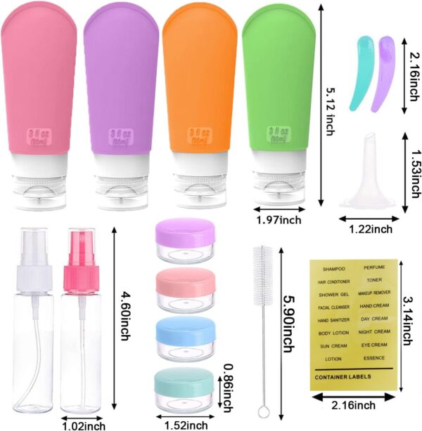 MOLHEM 17 Pack Travel Bottle Set for Toiletries, Silicone Travel Bottles Travel Containers Leak Proof Silicone Squeezable Travel Accessories 3 oz - Image 2