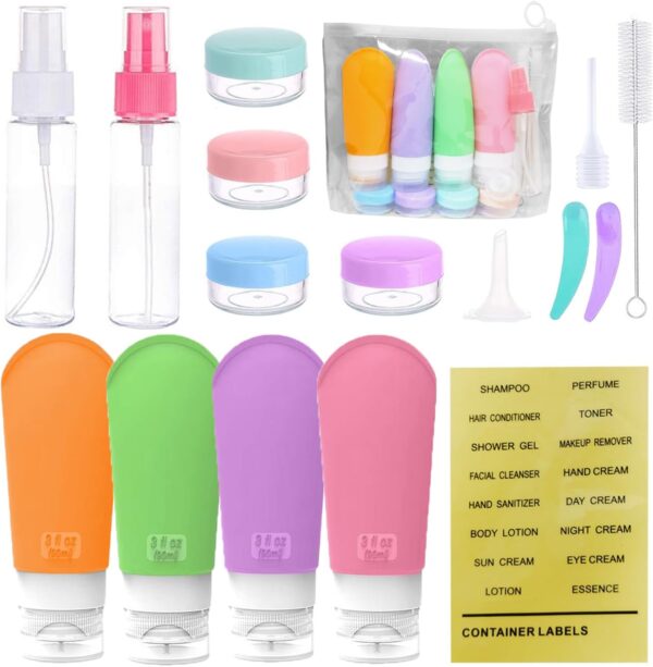 MOLHEM 17 Pack Travel Bottle Set for Toiletries, Silicone Travel Bottles Travel Containers Leak Proof Silicone Squeezable Travel Accessories 3 oz