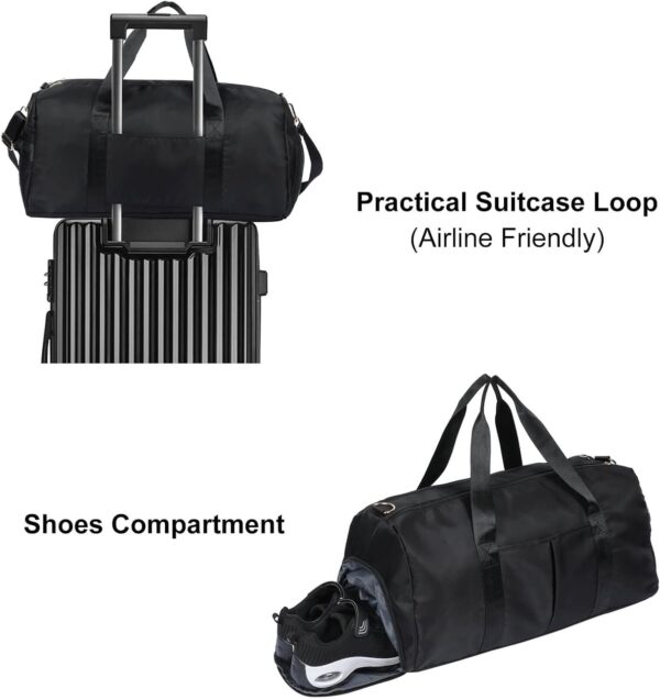 DAYGOS Gym Sports Duffle Bag - Waterproof Travel Duffel Bag with Wet Pocket and Shoes Compartment, 40L Carry on Bag Holdall Bag for Sport Travel Training Hospital(Black) - Image 7