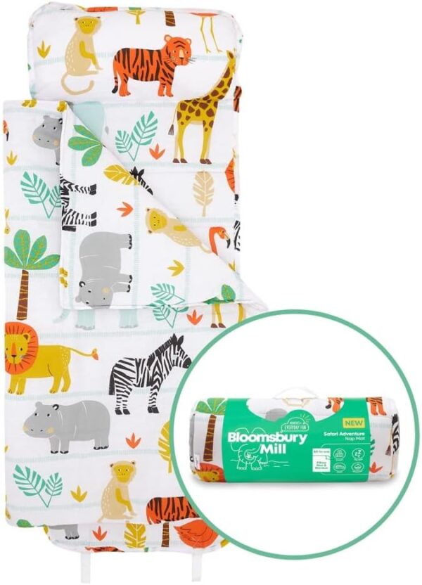 Bloomsbury Mill - Nap Mat for Toddlers and Kids - Pillow, Mat and Blanket Included - All-in-One Sleeping Bag for Nursery & Ready Bed for Nap Time and Sleepovers - Travel Essentials 135 x 50 cm Safari