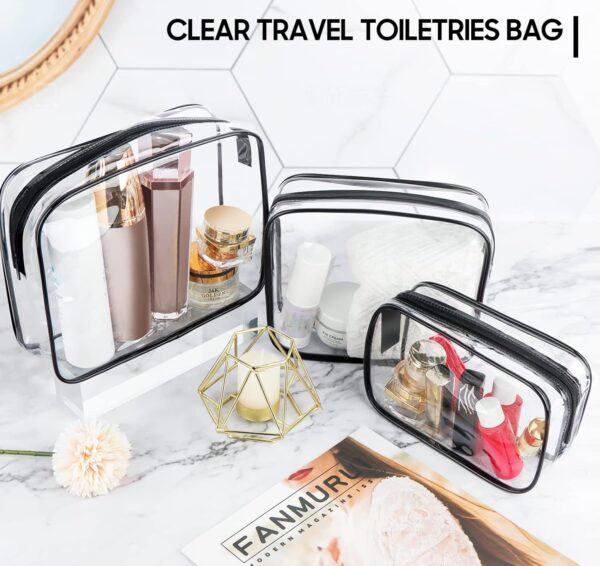 SLIJAR Clear Travel Toiletries Bag, 3 PCS Portable Waterproof Toiletry Bags for Women and Men, Clear Makeup Bags PVC Cosmetic Bag, Travel Accessories Wash Bag for Travelling and Holiday - Image 5