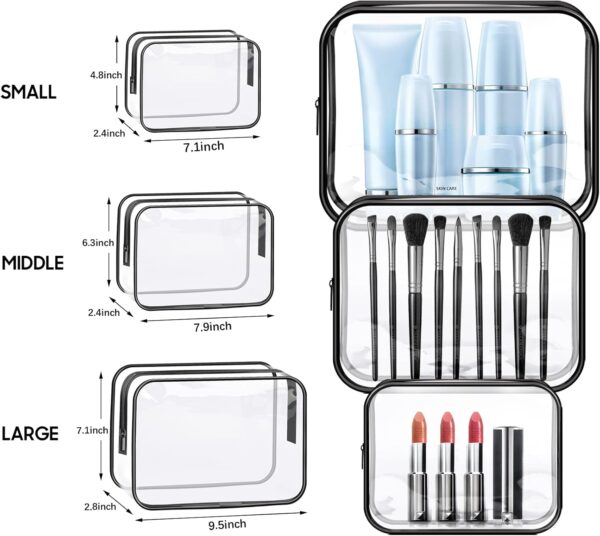 SLIJAR Clear Travel Toiletries Bag, 3 PCS Portable Waterproof Toiletry Bags for Women and Men, Clear Makeup Bags PVC Cosmetic Bag, Travel Accessories Wash Bag for Travelling and Holiday - Image 2