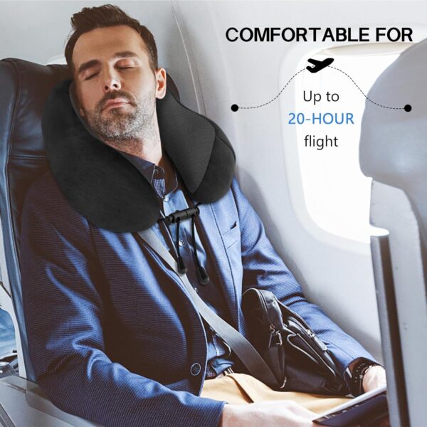 CNMTCCO Travel Pillow - Comfortable Neck Pillow for Travel, Memory Foam Neck Pillow Head Support Soft Pillow for Sleeping Rest Airplane Car & Home Use, with Ear Plugs, Eye Mask & Carry Bag (Black) - Image 3