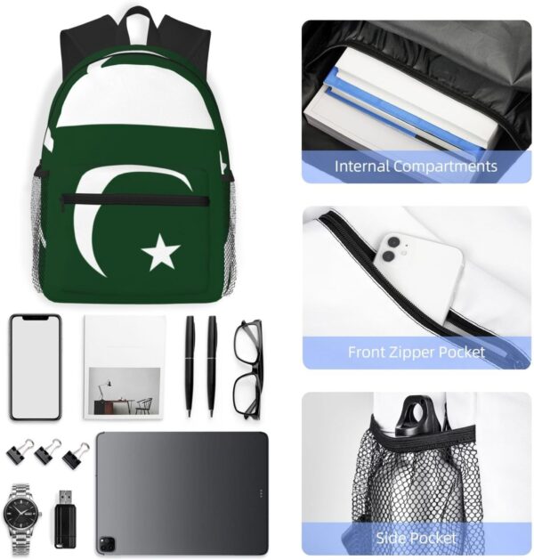 WURTON Flag Of Pakistan Print Backpacks Casual Work,Travel,Outdoor Activities Fashionable Bag Unisex Daypacks, Black, One Size - Image 6