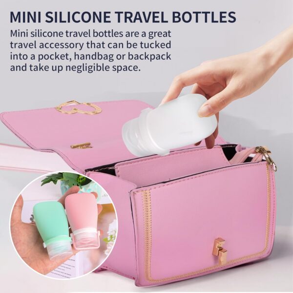 Elbourn Silicone Travel Bottle 4PCS 60ml Silicone Squeezy Leak Proof Travel Bottles, Mini Travel Accessories for Toiletries, Shampoo, Conditioner (Pink, Green, Black, White-60ml) - Image 5