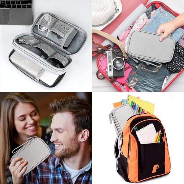 HCFGS Travel Cable Organiser Bag Portable Electronics Accessories Organizer 3 Layers Pouch Water-Resistant Carry Case All-in-One Gadget Storage Bag (Grey) - Image 7